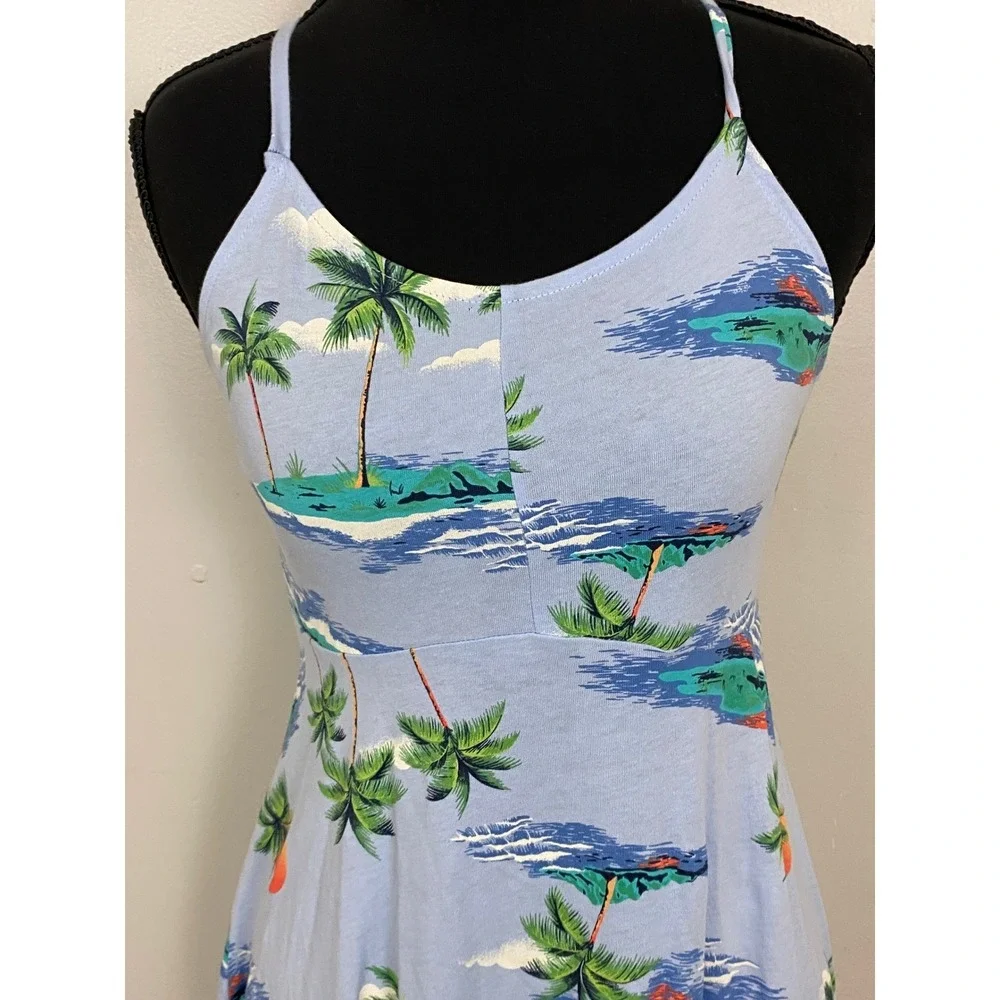 Old Navy Tropical Cami Dress Girls XL 14 Blue  Palm‎ Tree Island Summer Vacation